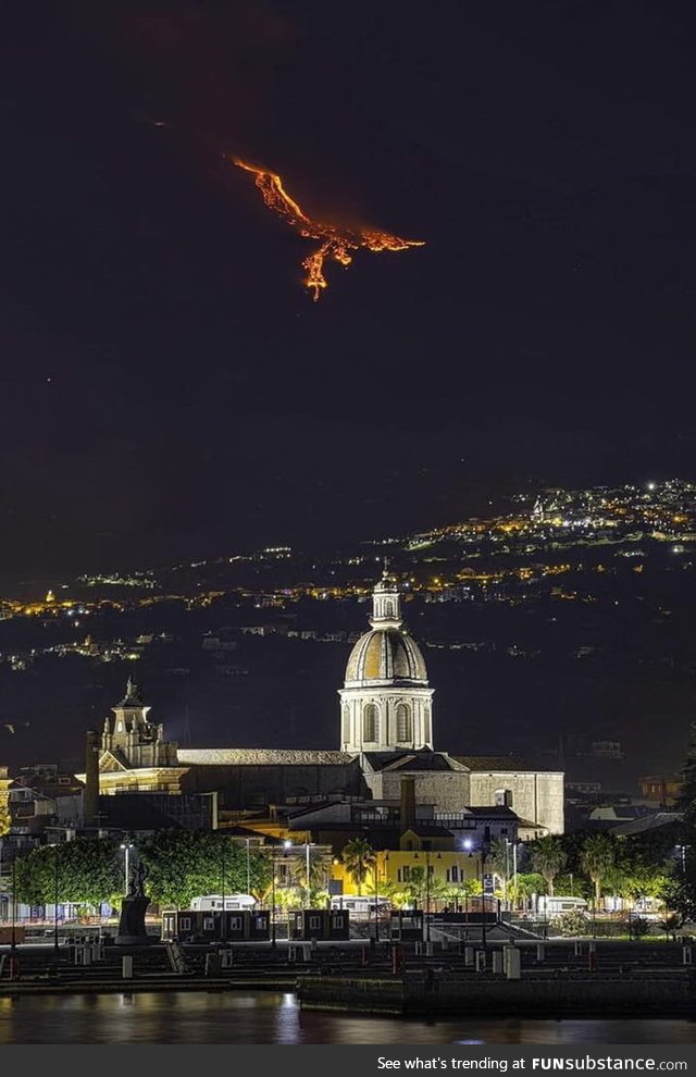 This eruption creates a fire eagle on the side of Etna (pic from Catania)