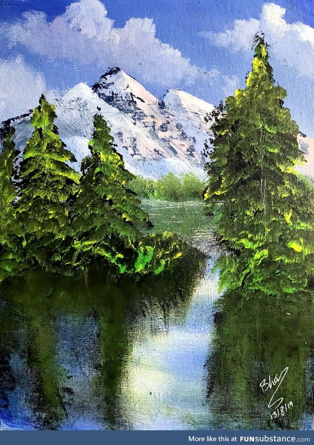 My first attempt with painting watching bob ross