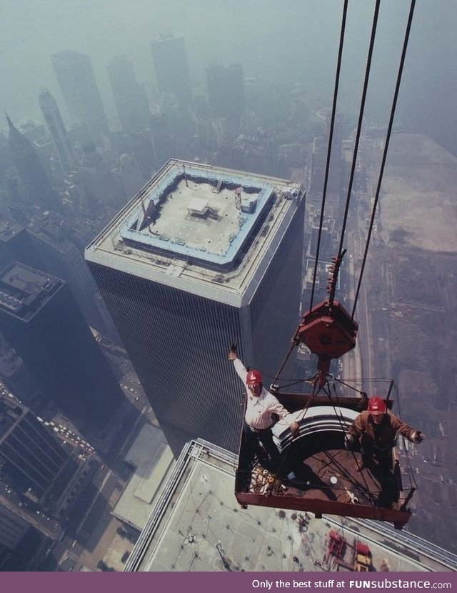 Installing the antenna on the North Tower of the World Trade Center
