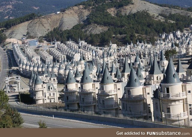Identical, abandoned chateaus in Turkey that were built by a real estate developer who