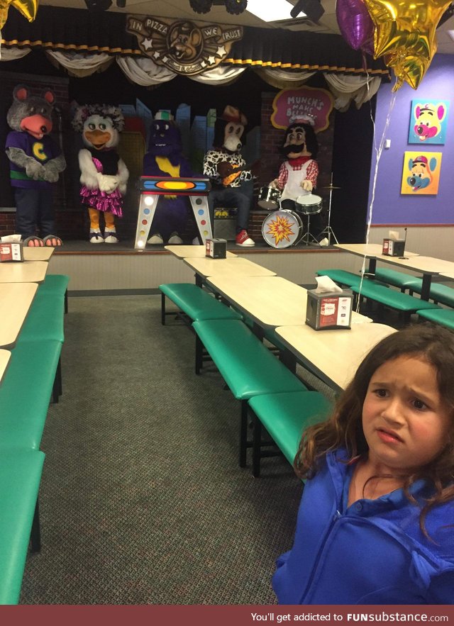 My girlfriends niece went to Chuck E. Cheese for the first time