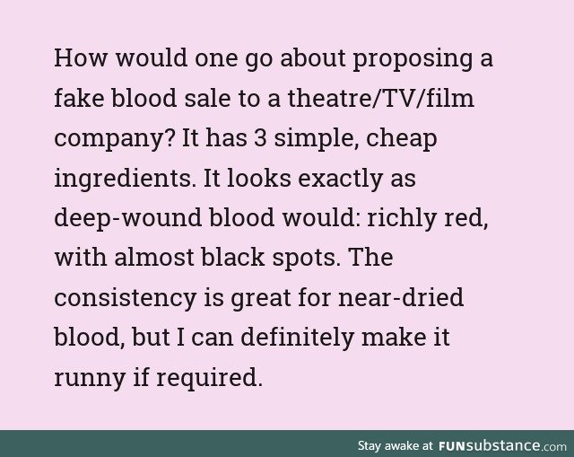 How to sell fake blood recipe to makeup artists for plays/shows/movies?