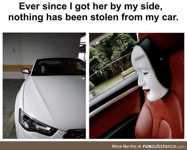 Imagine driving late at night with that mask on the passenger seat. Suddenly you see her