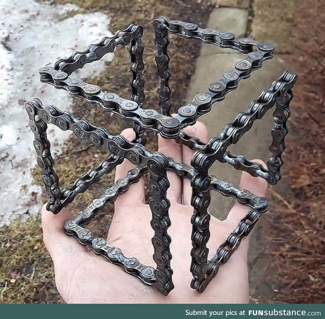 Cube made from bicycle chain