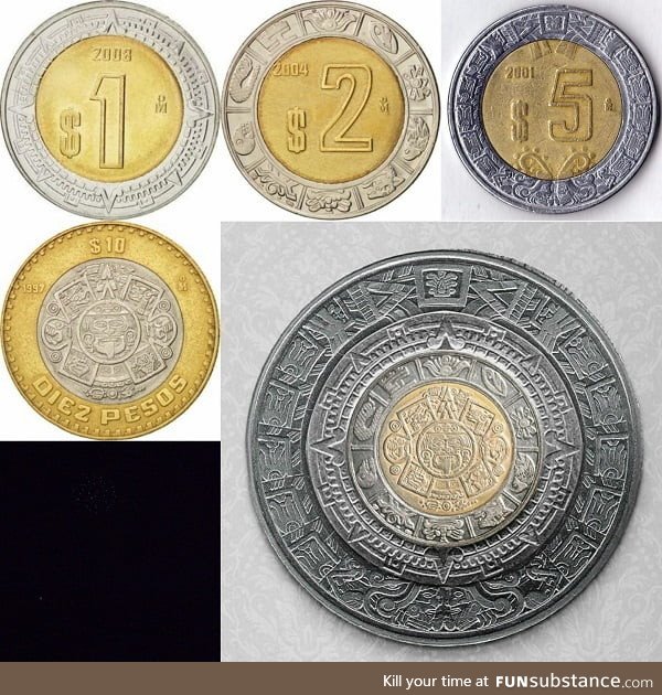 If you put all the Mexican coins together they turn into the Aztec calendar