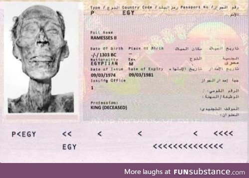 Ramesses II was issued a passport in order to be able to travel to France in 1974