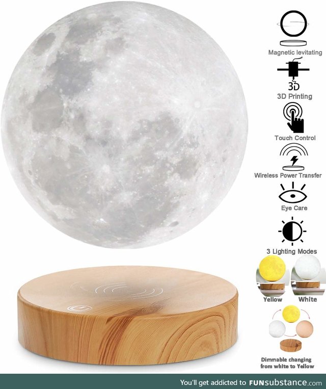 Levitating Moon Lamp,Floating and Spinning in Air Freely with 3D Printing LED Moon Lamp