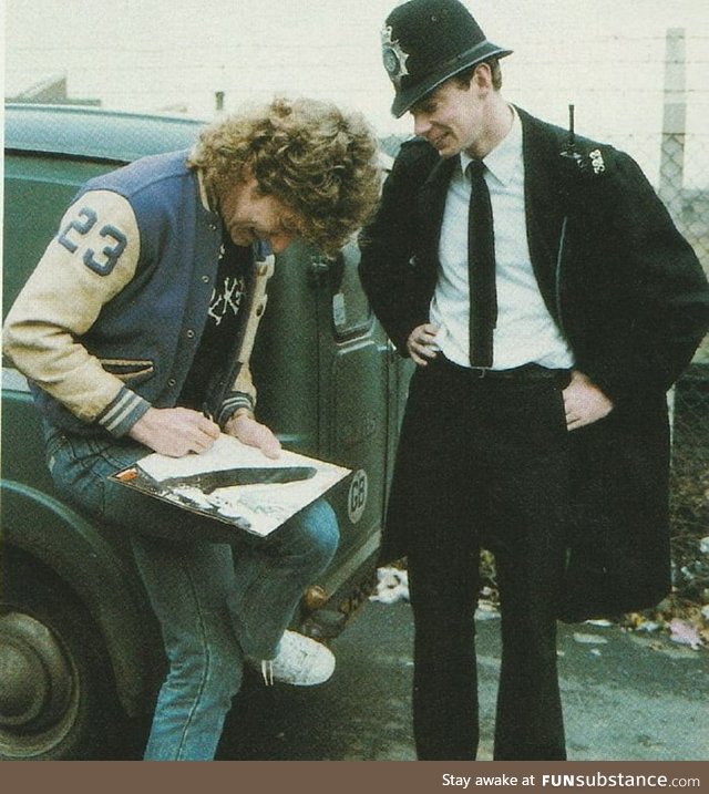 Robert Plant signing the first Zeppelin album for a policeman in the early 80's