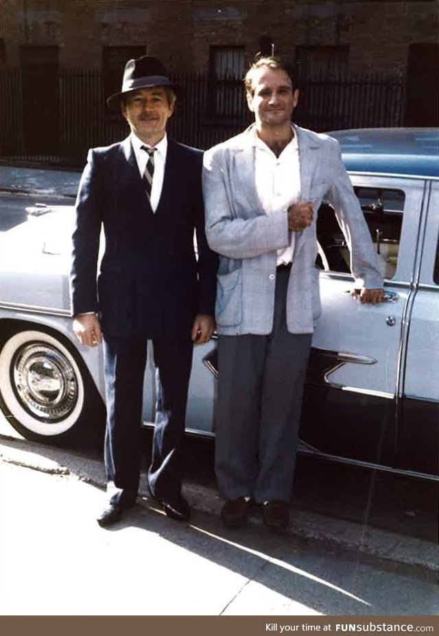 Robin Williams with my Dad and his 1956 Plymouth Belvedere. On the movie set of Seize the