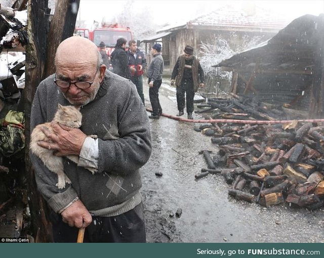 83 year old man saves his cat after losing everything in house fire
