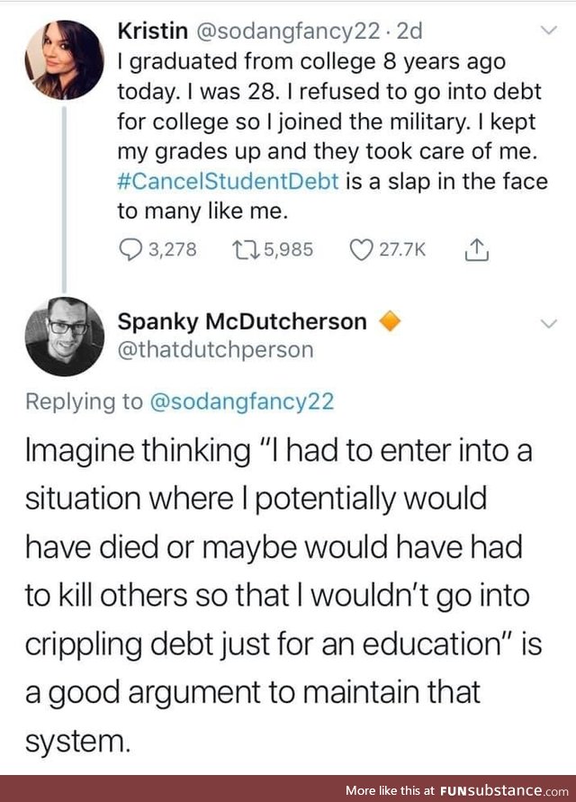 I'd kill for an education