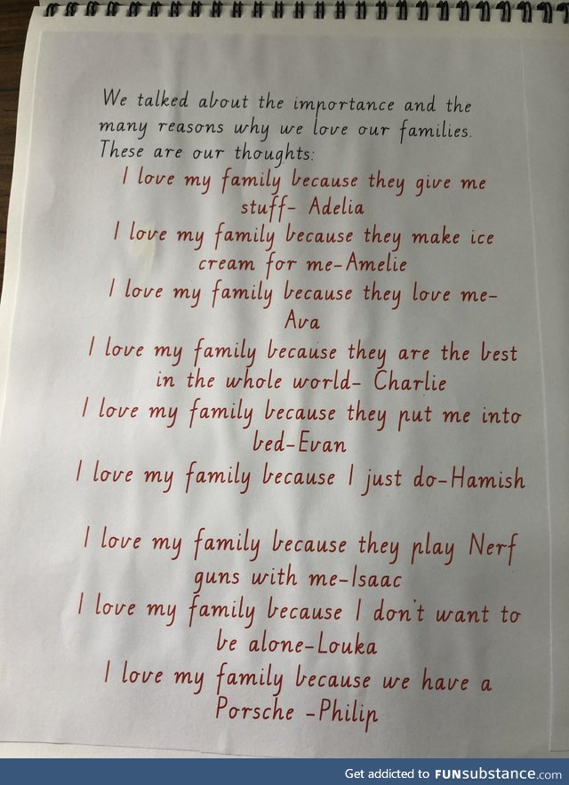 Teacher asked kids why they love their families