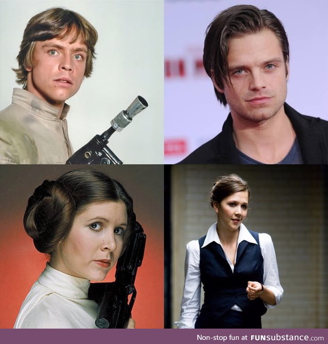 Sebastian Stan as Luke Skywalker and Maggie Gyllenhaal as Princess Leia