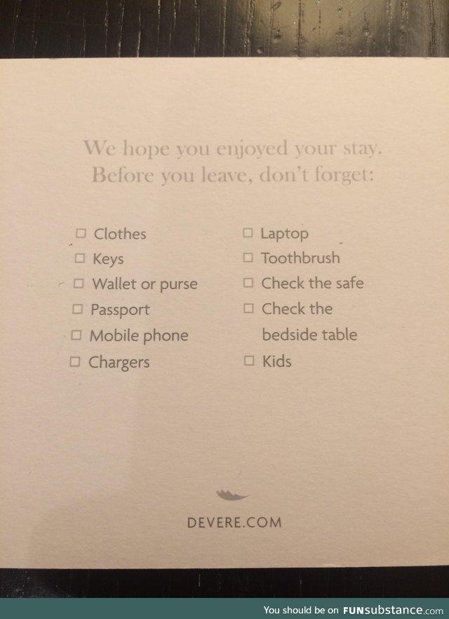 This checklist from a hotel