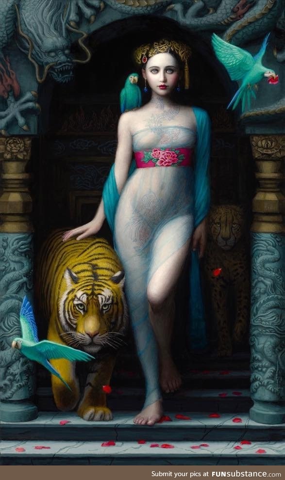 Chie Yoshii ·  “Tamer”, oil on canvas, 36 x 22”