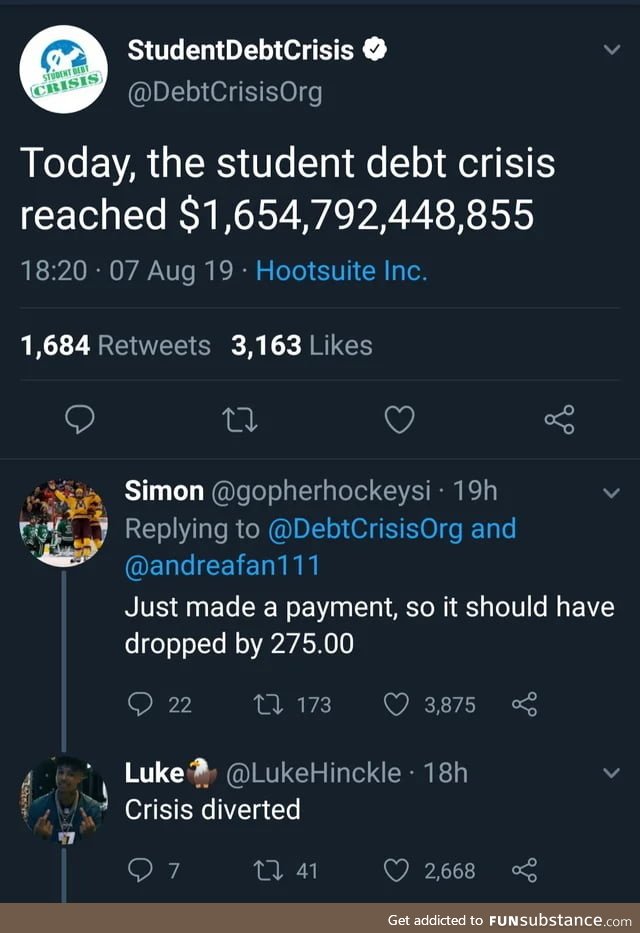 We did it boys, Student Loan Debit is no more