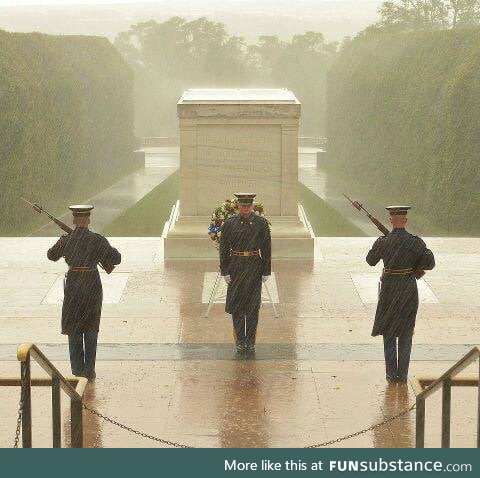 The tomb of the unknown soldier is guarded 24-7-365 no matter the weather, as a matter of