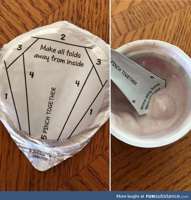 This yogurt lid can be folded into a spoon