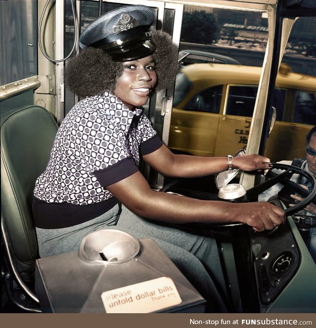 Mary Wallace: First female bus driver for Chicago Transit Authority, 1974 (Colourised)
