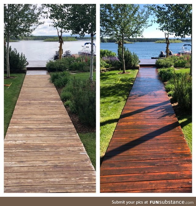 Before/after varnishing a deck w/3 coats