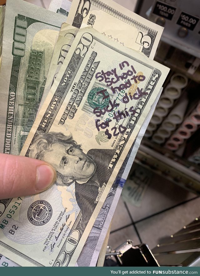 I work for a Gas Station and while preparing a deposit this little gem passed me by