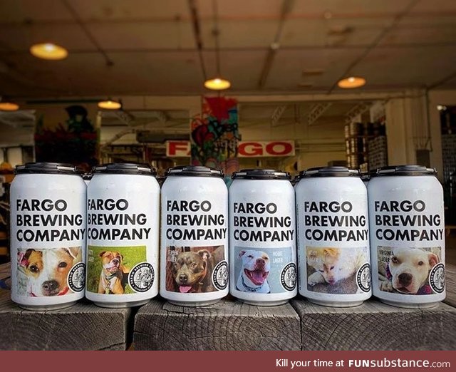 Fargo Brewing Company puts photos of rescue dogs on the cans to help them get adopted