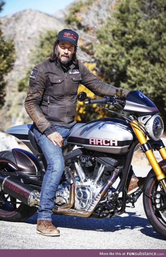 Keanu with his glorious custom motorcycle