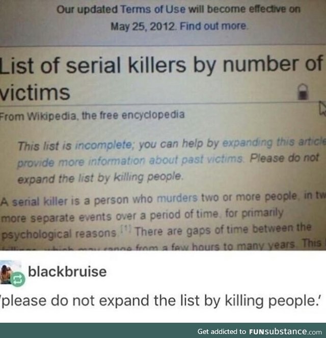 Do not expand this list by killing people