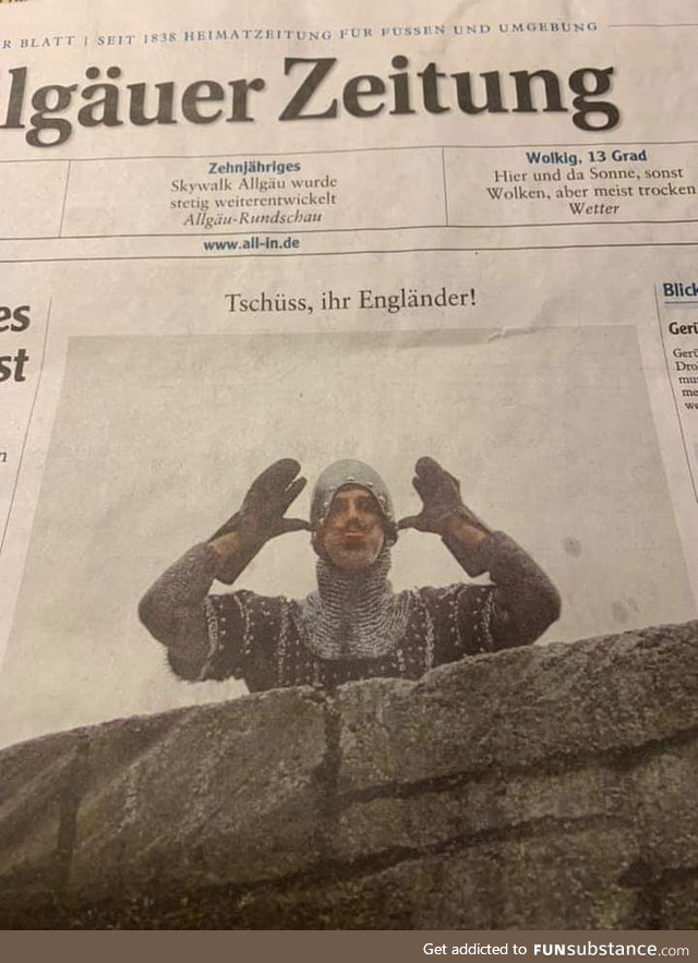 German newspaper titling "bye, all ye brits"