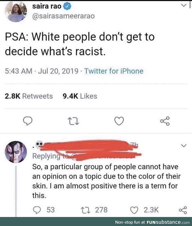 A certain group of people can't decide something because of their skin color