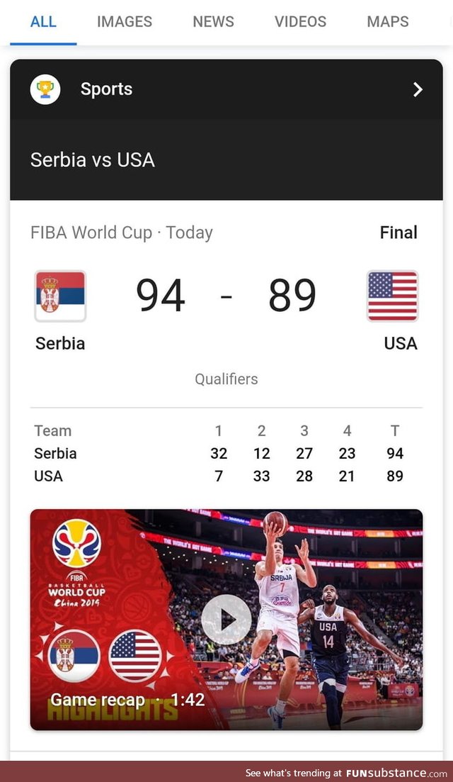 Americans are awake, upvote how they lost to Serbia