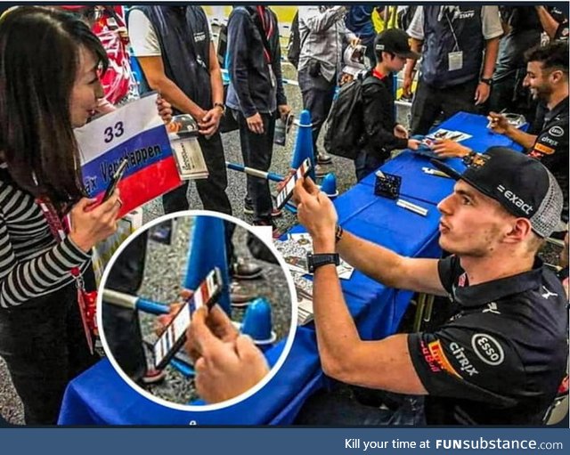 Max Verstappen, Dutch F1 driver, correcting a fan that messed up the flags