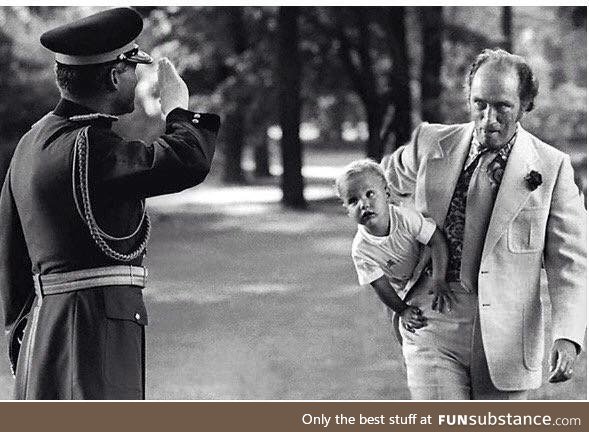 The Prime Minster of Canada carrying the Prime Minister of Canada circa 1973