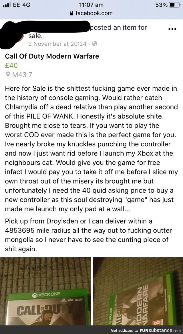 Guy wants to sell his copy of Modern Warfare