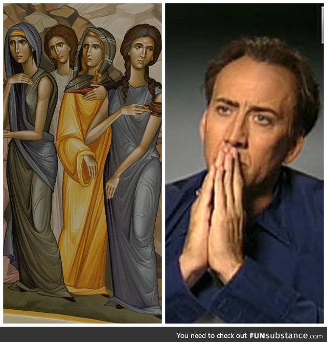 I went to a temple and all the paintings looked like Nicolas Cage