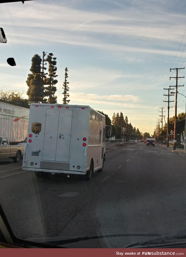 A rare albino UPS truck out in the wild