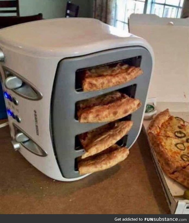 People call me weird for reheating my pizza in toaster on its side