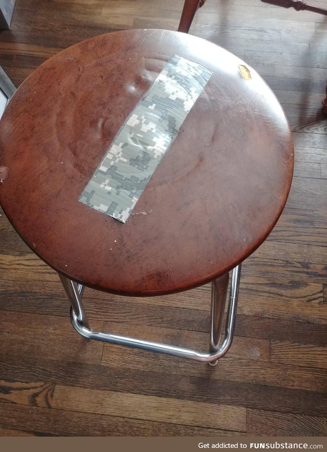 My dad said he patched the hole in the barstool so well, "you can't even see