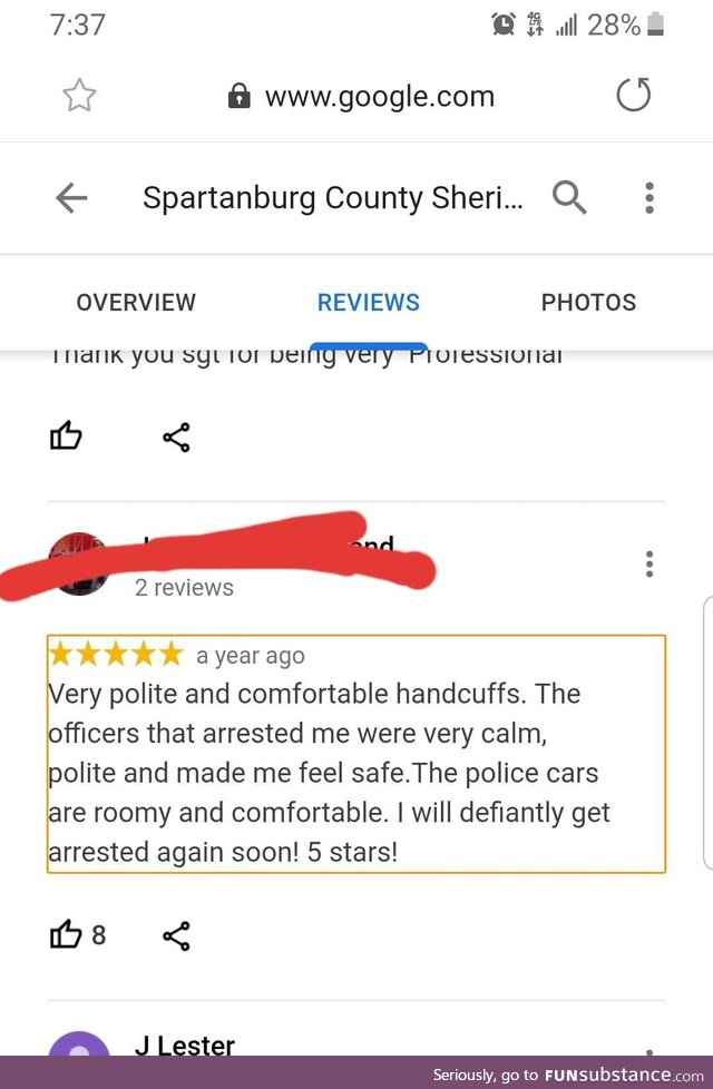 Experienced jailbird gives sheriff's department 5 star review on Google with his full
