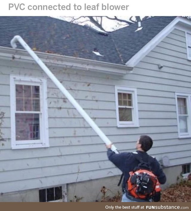 Connect PVC pipe to your leaf blower for easy gutter cleaning