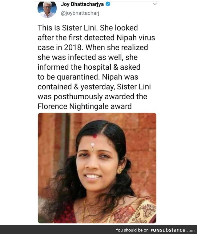 She looked after the 1st Nipah virus infected patient in India