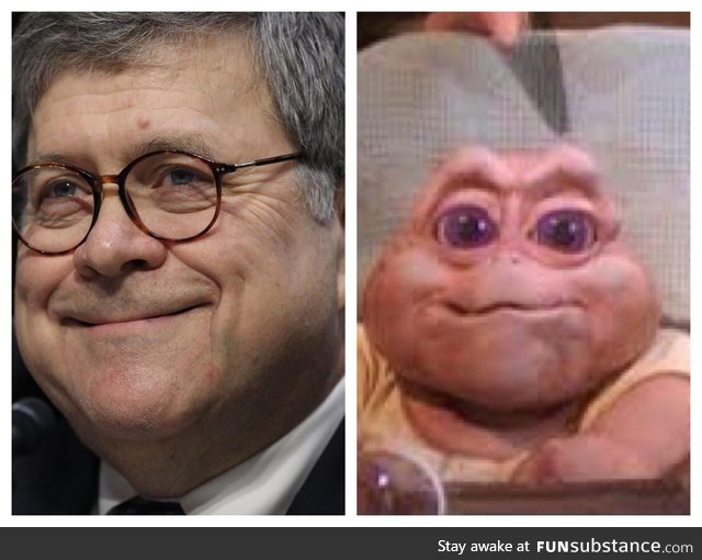 Is it just me or does Bill Barr look like a grown-up Baby Sinclair?
