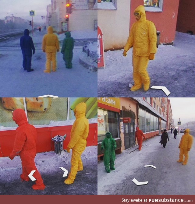 In Norilsk, Siberia,  people dressed in Google colored suits and followed the Google