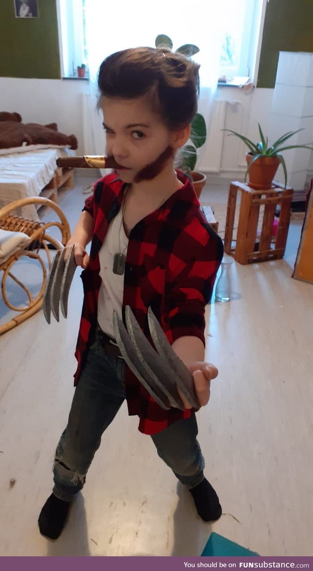 My step- grandson as Little Wolverine for carneval in his school. His Mom made the outfit