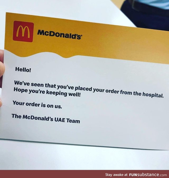 McDonald's paying for a nurse's order is pretty vv cool of them