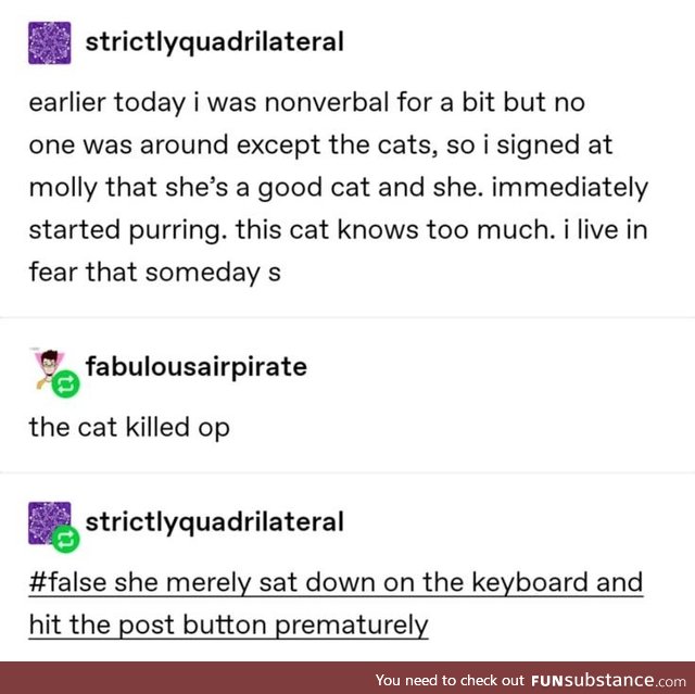 Cats know too much