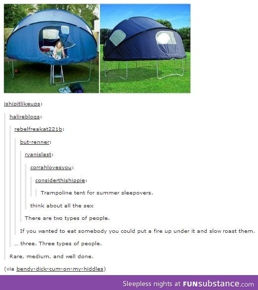 Trampoline tent for summer sleepovers