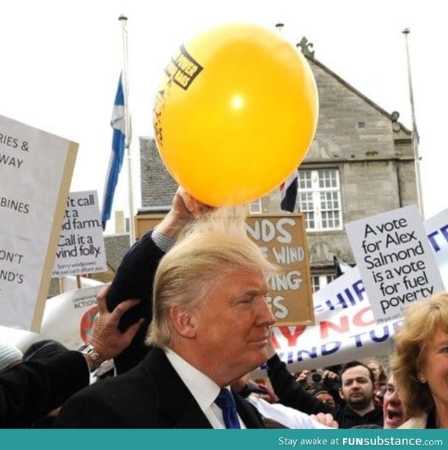 Just a scottish protester and a balloon static and Donald Trump’s hairpiece