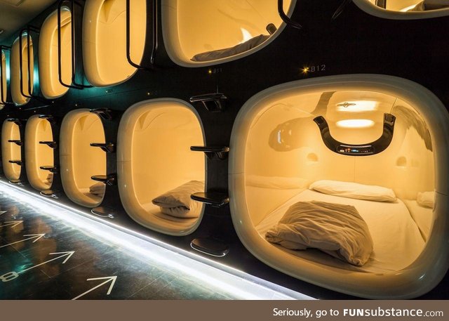 Sleep Pods in a Japanese capsule hotel