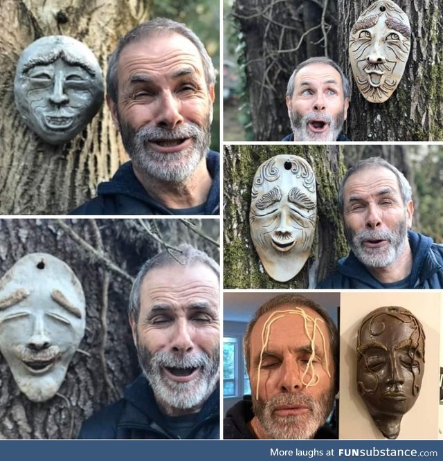 My mom makes pottery masks as a hobby. My dad is going quaran-crazy. This is the result